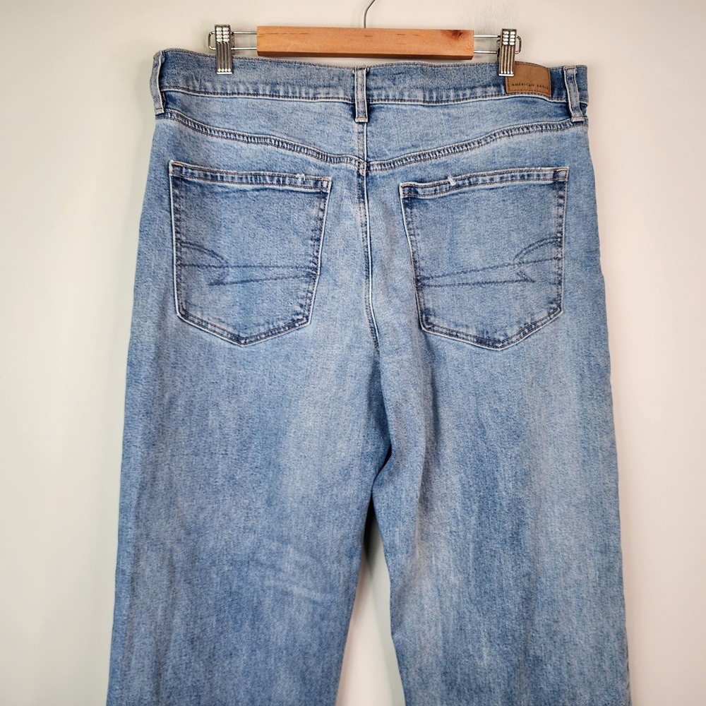 American Eagle Ex-Boyfriend Baggy Straight Jeans Women's 14 Long Strigid Denim - Picture 5 of 9